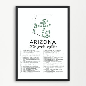 Mapa del Parque Estatal de Arizona Imprimible / Lista de Verificación de Parques Estatales / Marcación de Parques Estatales / Imprimibles de Parques Estatales / A4, Carta de EE. UU.