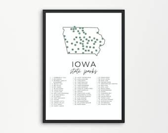 Iowa State Park Map Printable | State Park Checklist | State Parks Check Off | State Park Printables | A4, US Letter