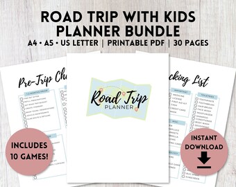 Road Trip With Kids Planner Bundle Printable | Road Trip Kid Games | Road Trip Template | A4, A5, US Letter