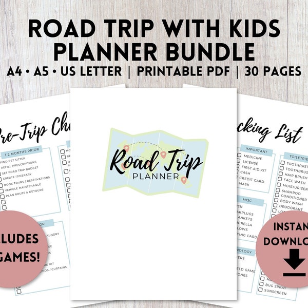 Road Trip With Kids Planner Bundle Printable | Road Trip Kid Games | Road Trip Template | A4, A5, US Letter