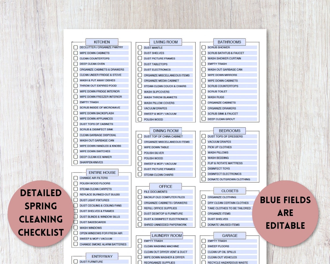 Editable Cleaning Checklist Printable | Spring Cleaning Checklist ...