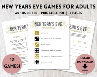 12 New Years Eve Adult Games Printable | New Years Eve Party Games | Holiday Drinking Games | A4, US Letter