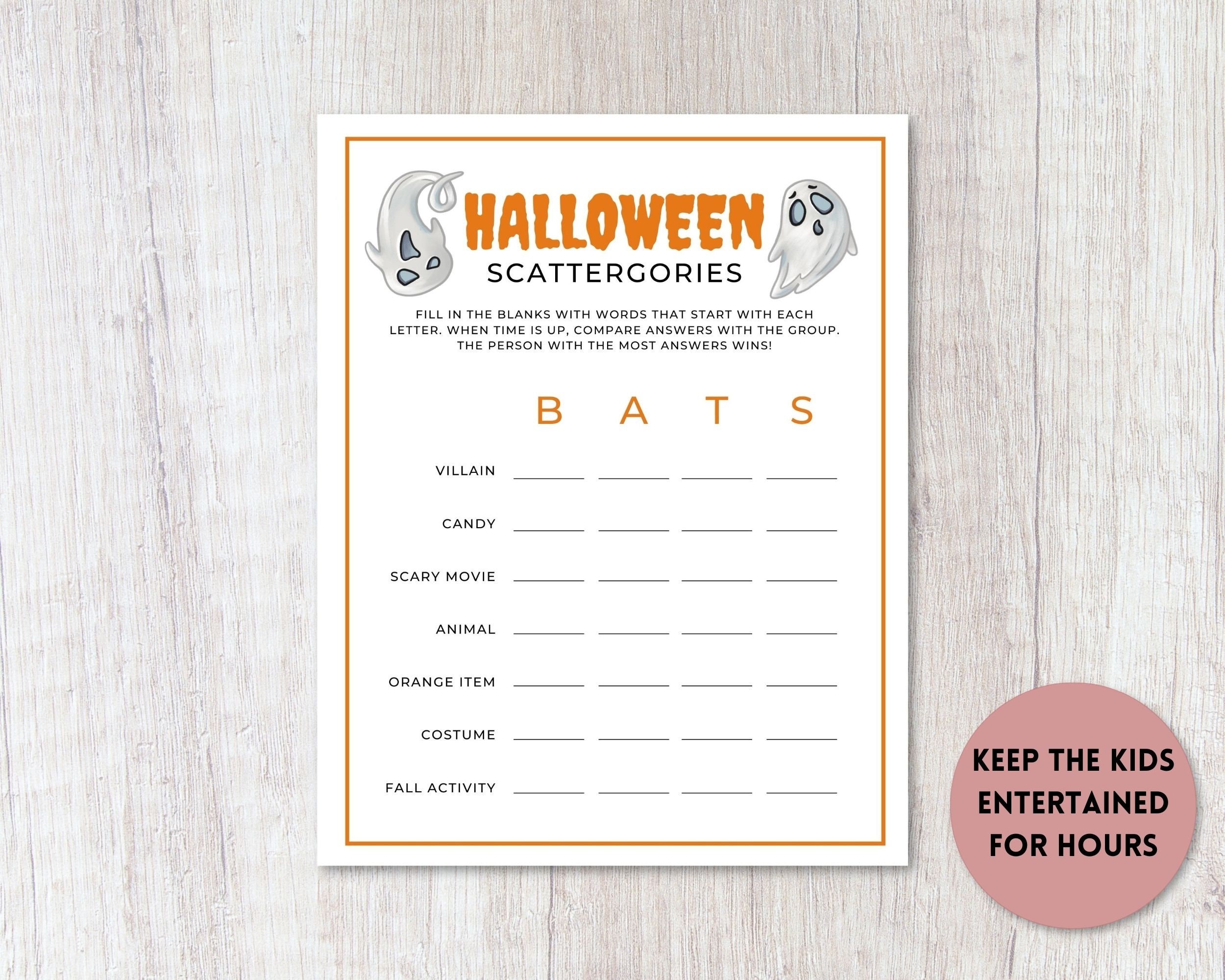 Halloween Scattergories Printable Halloween Game for Kids - Etsy