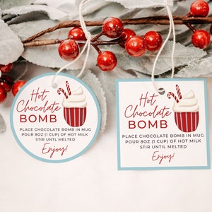 Christmas Hot Chocolate Bomb Tag Printable | Hot Cocoa Bomb Instructions | Bomb Tags | A4, US Letter