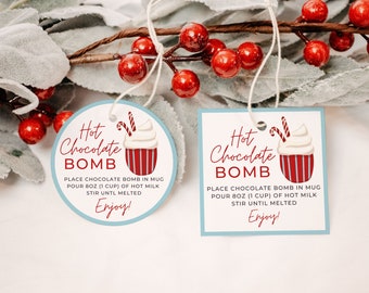 Christmas Hot Chocolate Bomb Tag Printable | Hot Cocoa Bomb Instructions | Bomb Tags | A4, US Letter