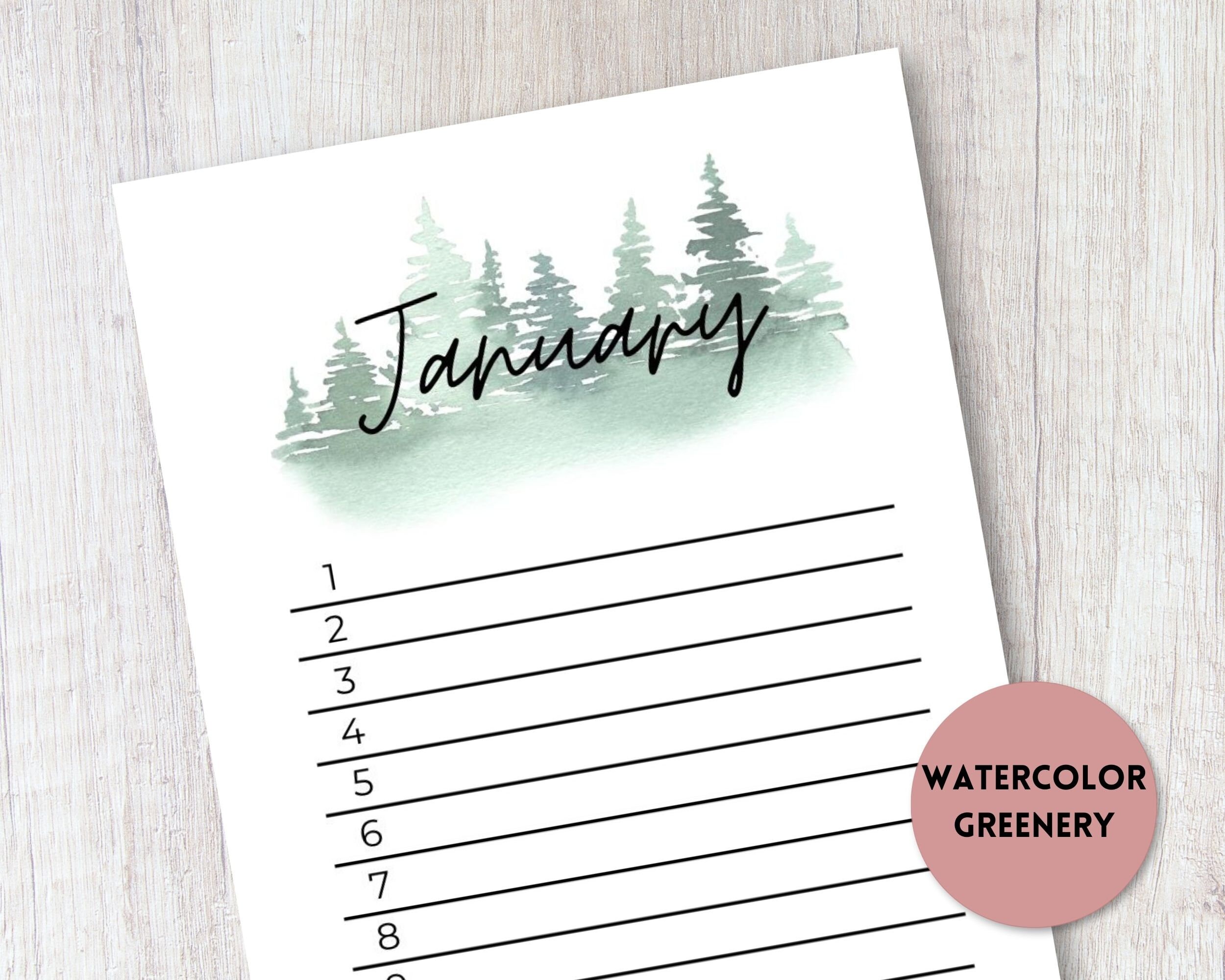 Perpetual Calendar Printable Watercolor List Calendar Birthday ...