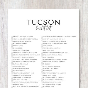 Tucson, Arizona Bucket List Printable | Travel Bucket List | Travel Planner Checklist | A4, US Letter