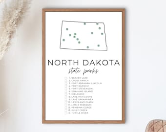 North Dakota State Park Map Printable | State Park Checklist | State Parks Check Off | State Park Printables | A4, US Letter