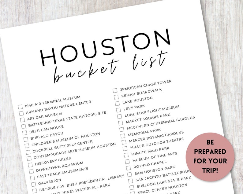 Houston Texas Bucket List Printable Travel Bucket List Etsy