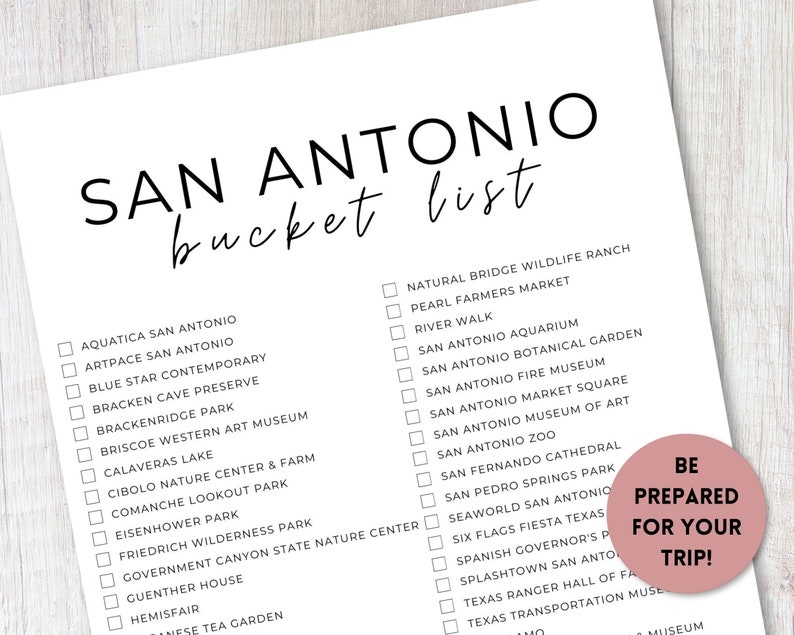 San Antonio, Texas Bucket List Printable Travel Bucket List Travel