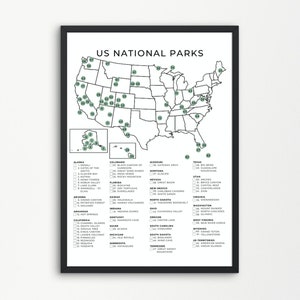 US National Parks Checklist Printable | 63 National Parks Poster | National Park Map | A4, US Letter