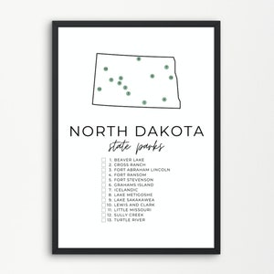 North Dakota State Park Map Printable | State Park Checklist | State Parks Check Off | State Park Printables | A4, US Letter
