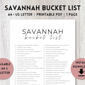 Savannah, Georgia Bucket List Printable | Travel Bucket List | Travel Planner Checklist | A4, US Letter