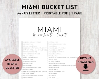 Miami, Florida Bucket List Printable | Travel Bucket List | Travel Planner Checklist | A4, US Letter