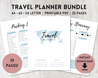 Travel Planner Bundle Printable | Vacation Trip Itinerary Planner | Travel Organizer | A4, A5, US Letter