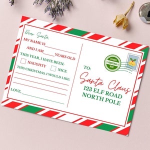 Cartolina di Babbo Natale stampabile / Lettera a Babbo Natale / Lettera di Babbo Natale / Posta in slitta / Attività natalizie per bambini / 4x6, A6