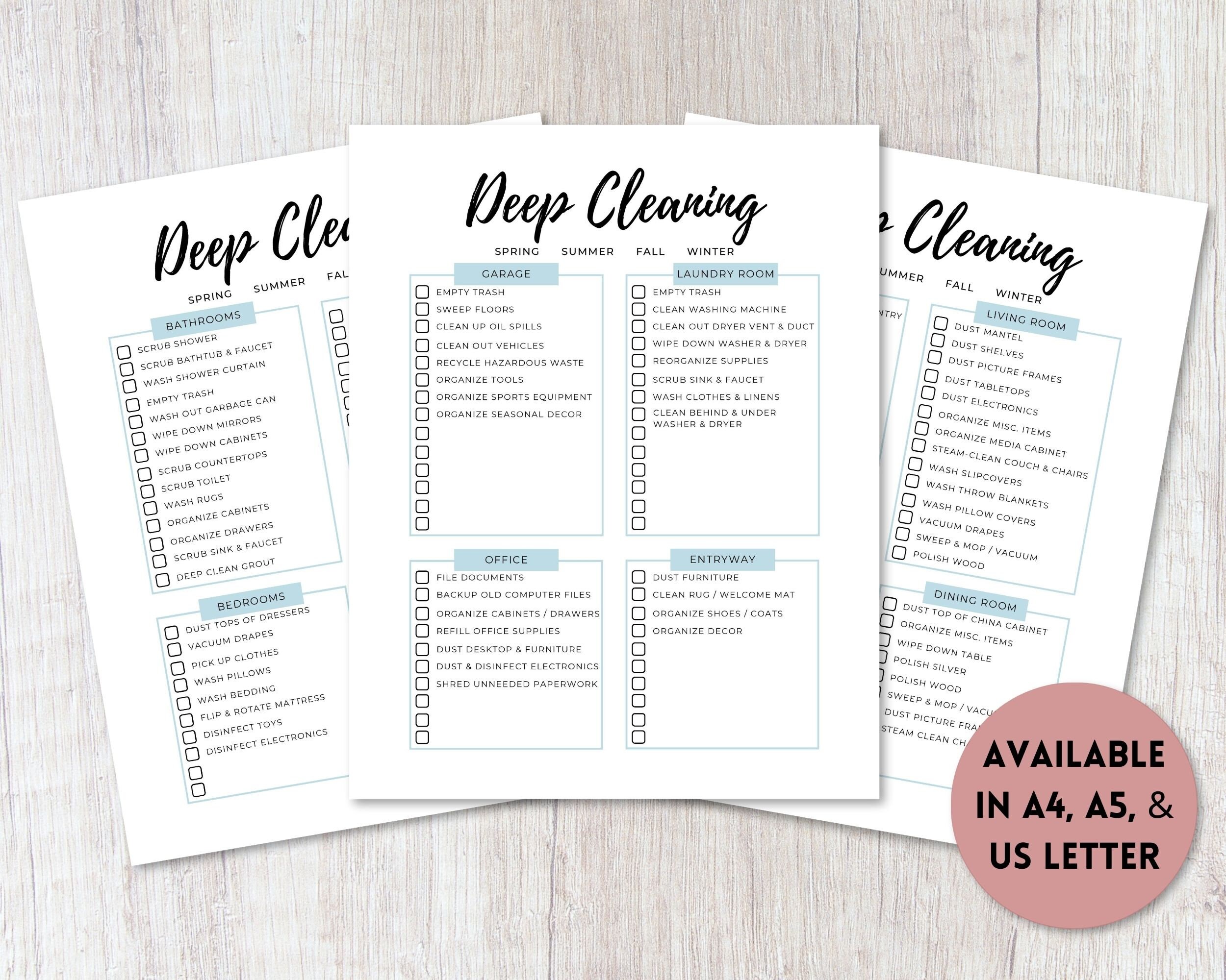 Deep Cleaning Checklist Printable PDF Spring Cleaning | Etsy
