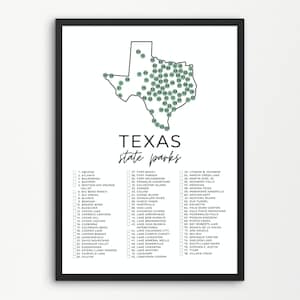 Carte du parc d'état du Texas imprimable | Liste de contrôle du parc d'État | Cochez les parcs d'État | Imprimables de parc d'état | A4, Lettre US