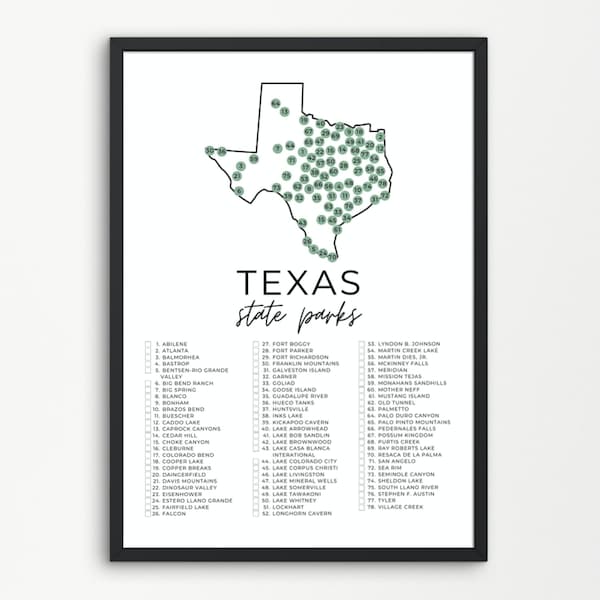 Texas State Park Map Printable | State Park Checklist | State Parks Check Off | State Park Printables | A4, US Letter