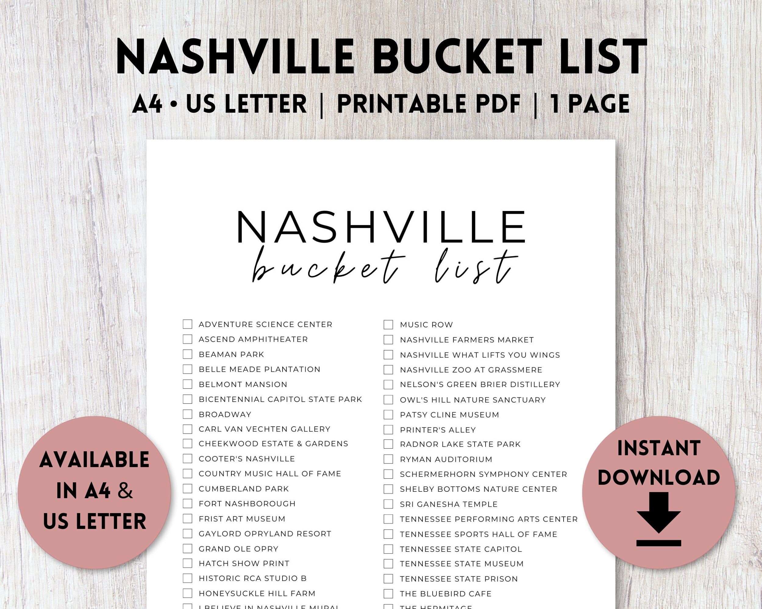 Nashville Tennessee Bucket List Printable Travel Bucket Etsy