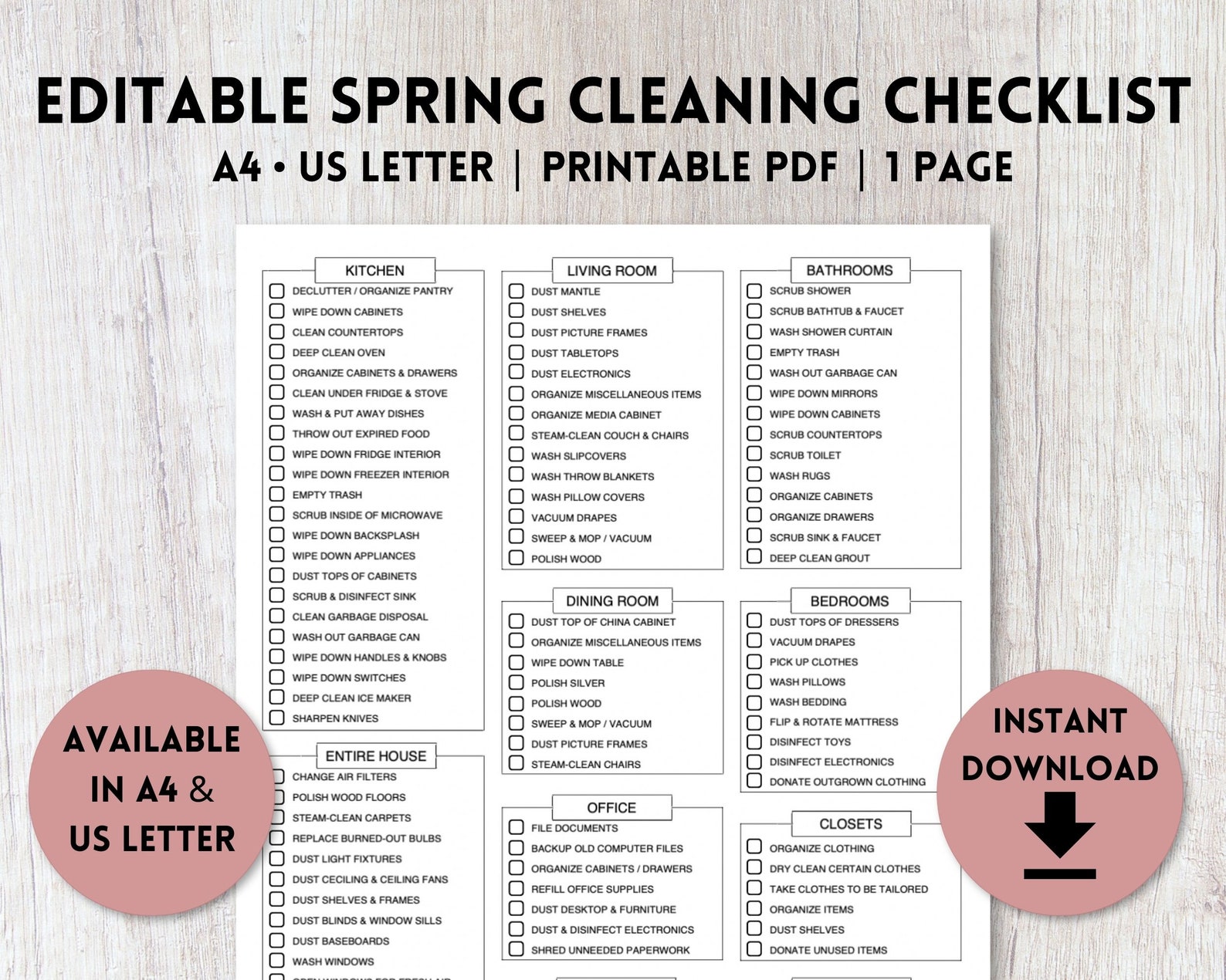 Editable Cleaning Checklist Printable | Spring Cleaning Checklist ...