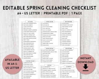 Editable Cleaning Checklist Printable | Spring Cleaning Checklist | Deep Cleaning Checklist | Seasonal Cleaning | A4, US Letter