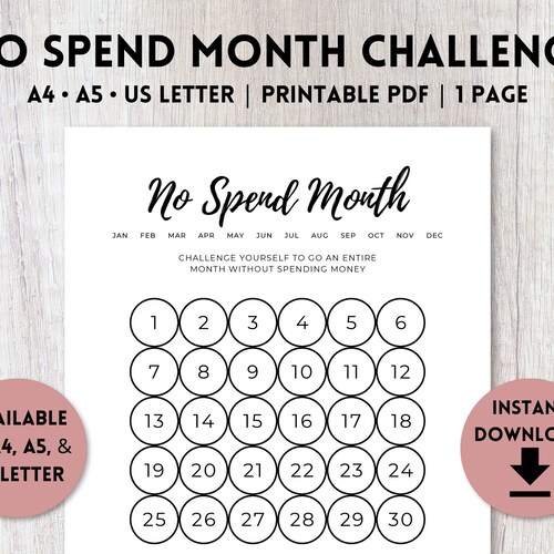 No Spend Month Challenge Printable No Spend Tracker No - Etsy