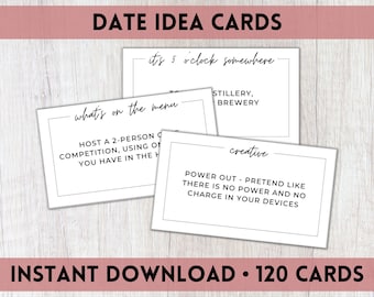 120 Date Idea Cards Printable | Date Night Cards | Valentines Day Gift for Him or Her | Wedding Anniversary Gift | A4, US Letter