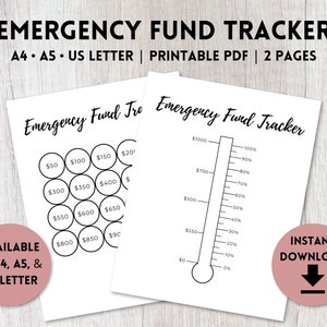 Emergency Fund Tracker Printable | Savings Goal Tracker Thermometer | Baby Steps | A4, A5, US Letter