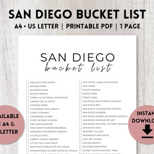 San Diego, California Bucket List Printable | Travel Bucket List | Travel Planner Checklist | A4, US Letter
