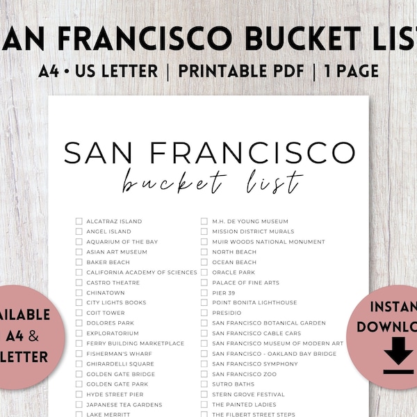San Francisco, California Bucket List Printable | Travel Bucket List | Travel Planner Checklist | A4, US Letter