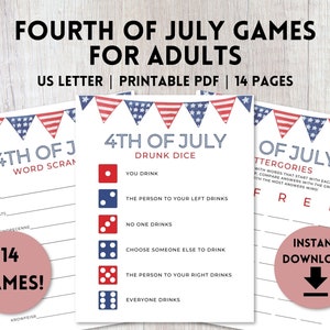 4th of July Adult Games Bundle Printable | Independence Day Games | Patriotic Party Games | Fourth of July Drinking Games
