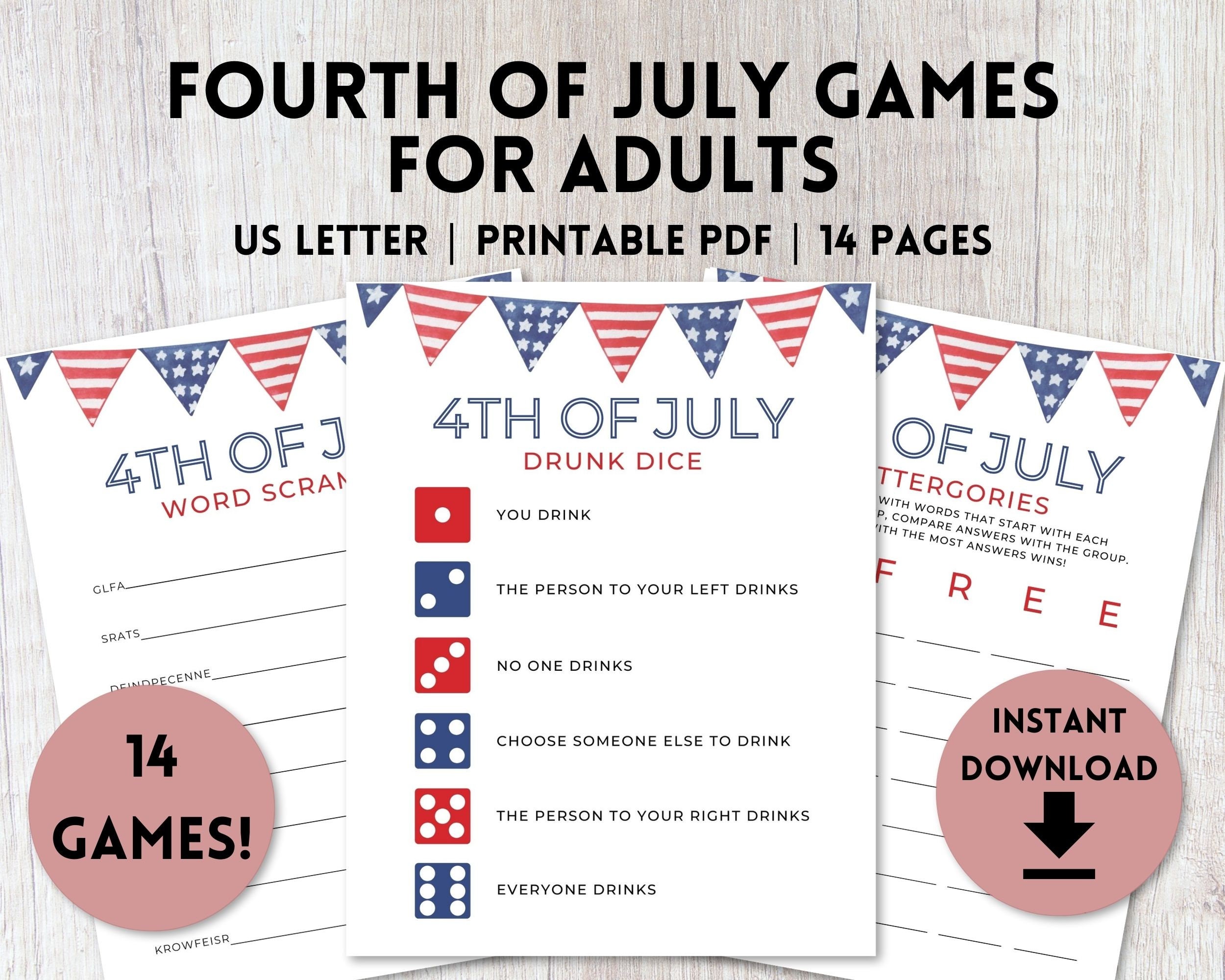 4th of July Adult Games Bundle Printable Independence Day - Etsy