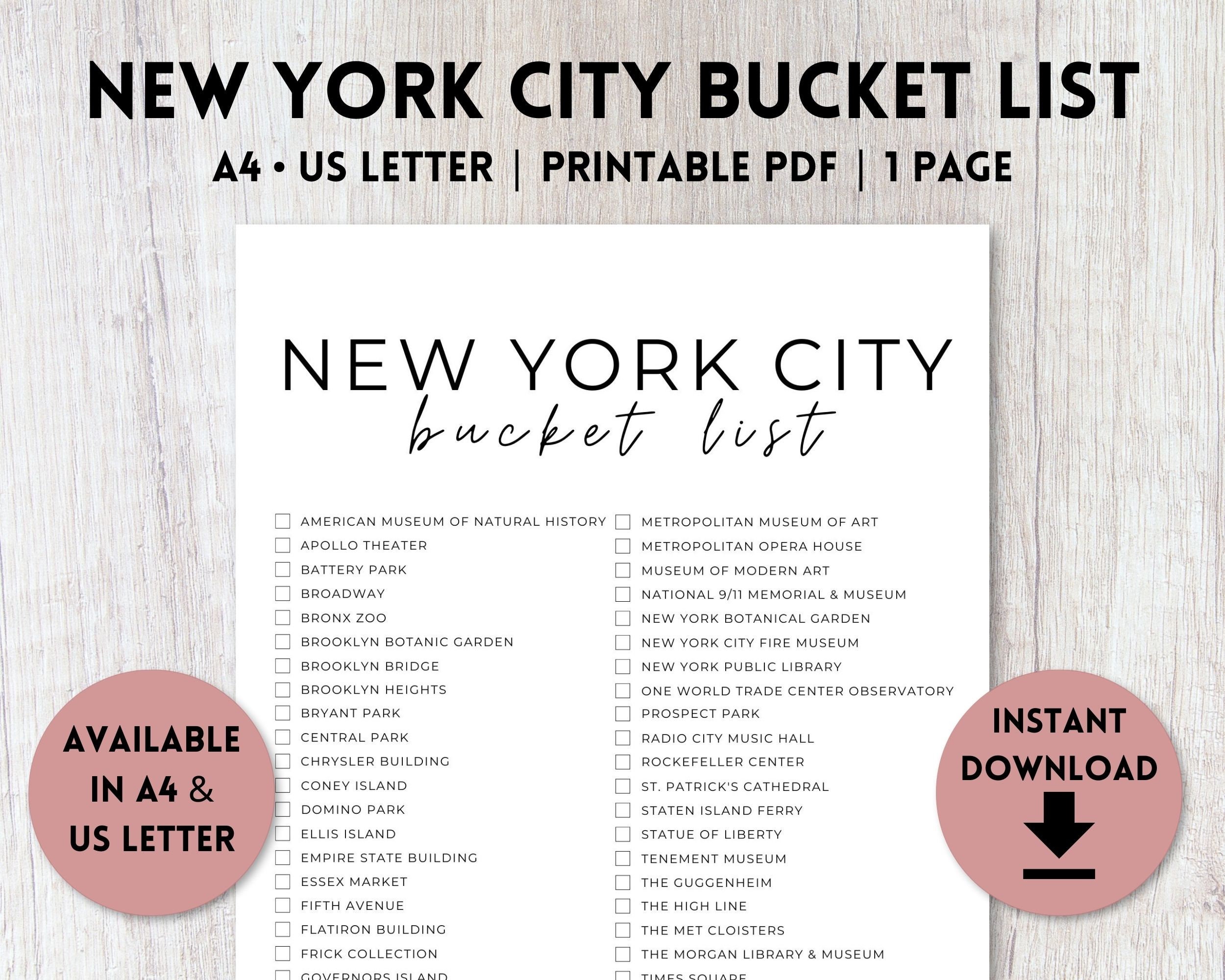 New York City New York List Printable Travel Bucket List Etsy