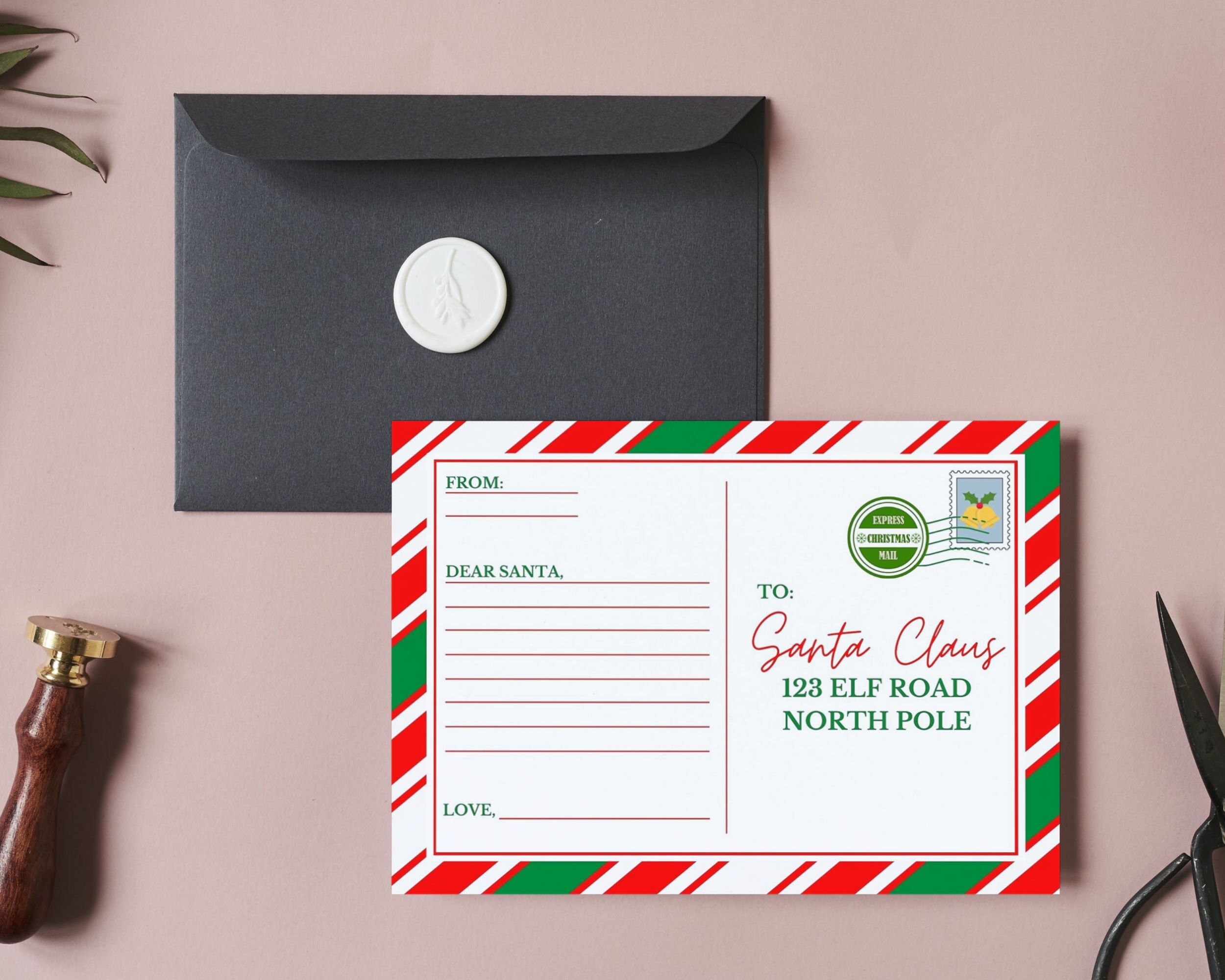 Santa Postcard Printable Letter to Santa Claus Dear Santa Letter Sleigh ...