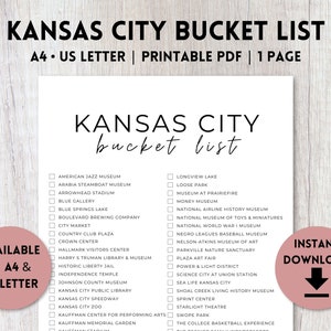 Kansas City, Missouri Bucket List Printable | Travel Bucket List | Travel Planner Checklist | A4, US Letter