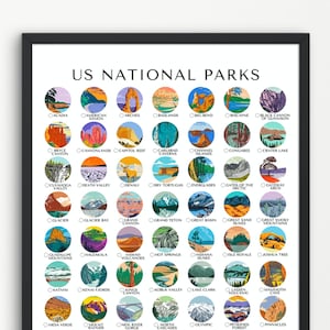 US National Parks Checklist Printable | 63 National Parks Poster | Retro Travel Poster | A4, US Letter