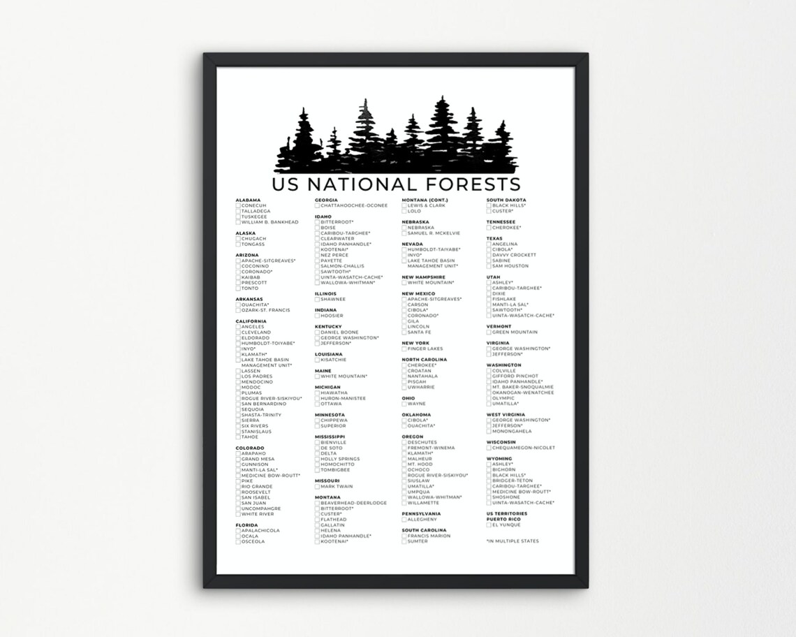 US National Forests Checklist Printable National Forest Sign - Etsy