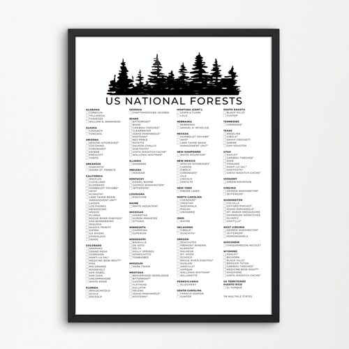 US National Forests Checklist Printable National Forest Sign - Etsy