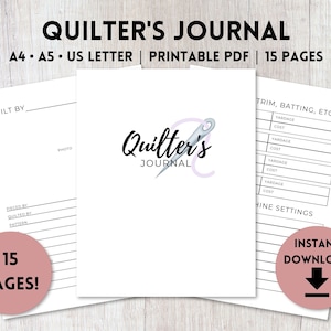 Quilting Journal Printable | Sewing Planner Printable | Quilter Memory Book | A4, A5, US Letter