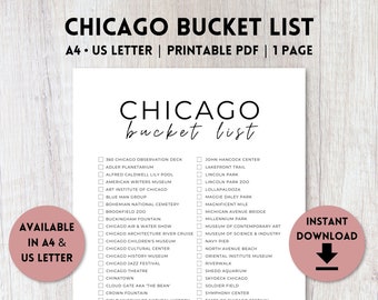 Chicago, Illinois Bucket List Printable | Travel Bucket List | Travel Planner Checklist | A4, US Letter