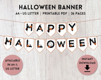 Halloween Banner Printable | Halloween Party Decor | Holiday Banner Sign | A4, US Letter