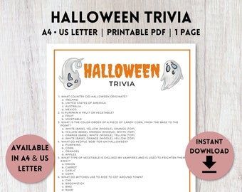 Halloween Trivia Printable | Halloween Game for Kids | Halloween Party Games | A4, US Letter