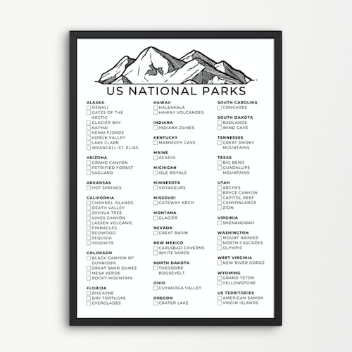 National Park Checklist Poster Printable Etsy