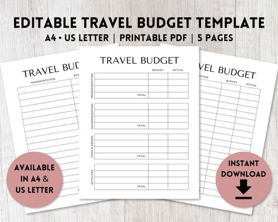 Editable Travel Budget Template Printable Travel Budget | Etsy
