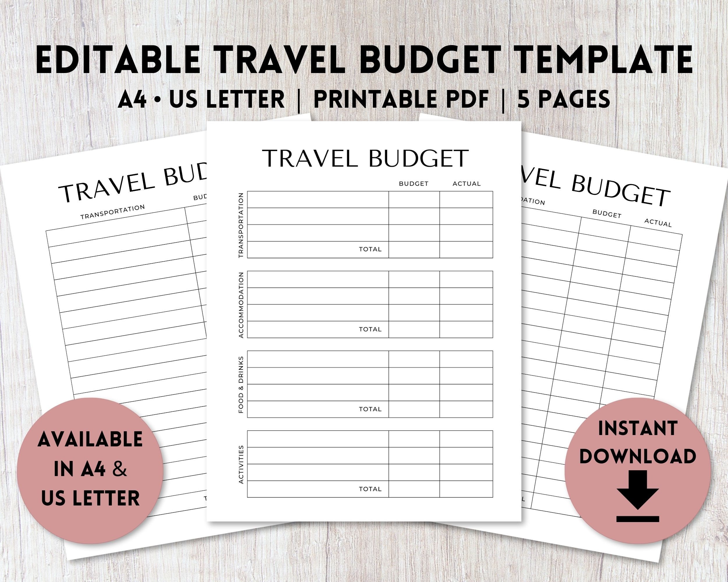 Editable Travel Budget Template Printable | Travel Budget Planner | Budget Planner Printable | A4, US Letter