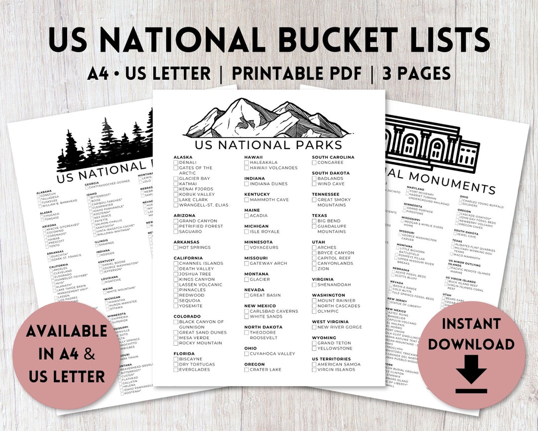 US National Bucket Lists  National Parks Poster  National