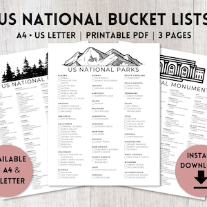US National Bucket Lists | National Parks Poster | National Forest Sign | National Monument Checklist | A4, US Letter