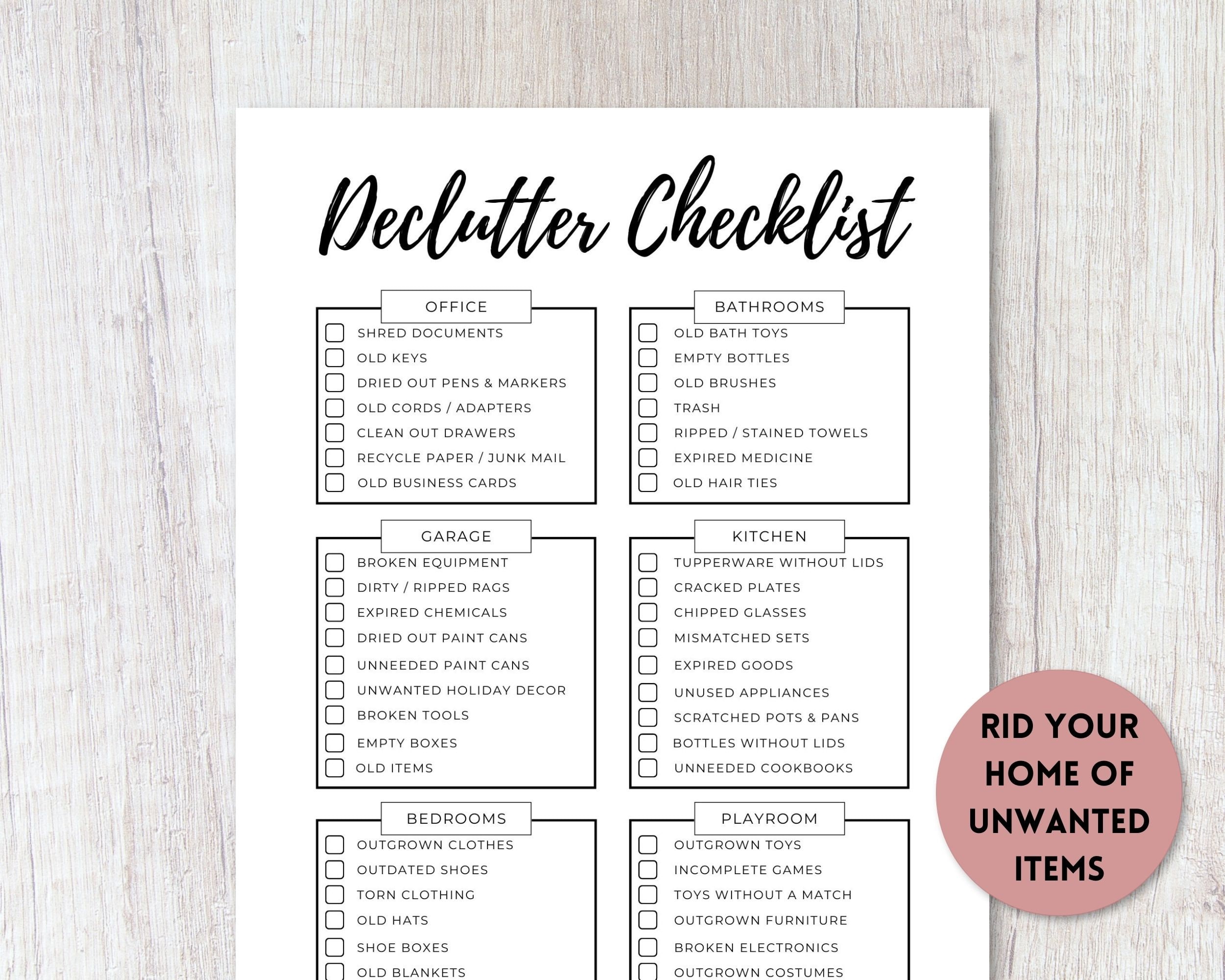 Declutter Checklist Printable Home Purge List Seasonal Etsy