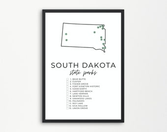 South Dakota State Park Map Printable | State Park Checklist | State Parks Check Off | State Park Printables | A4, US Letter